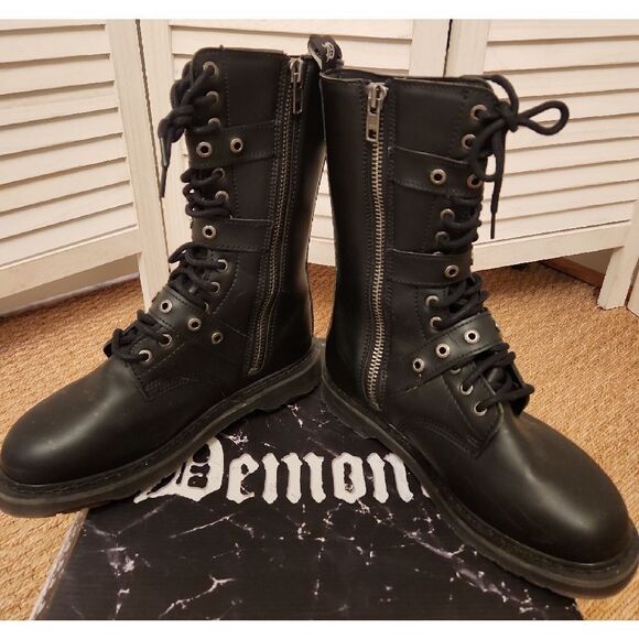 Demonia Black Combat Boots with Silver Buckles BOLT330/BLV Size 11 NWT